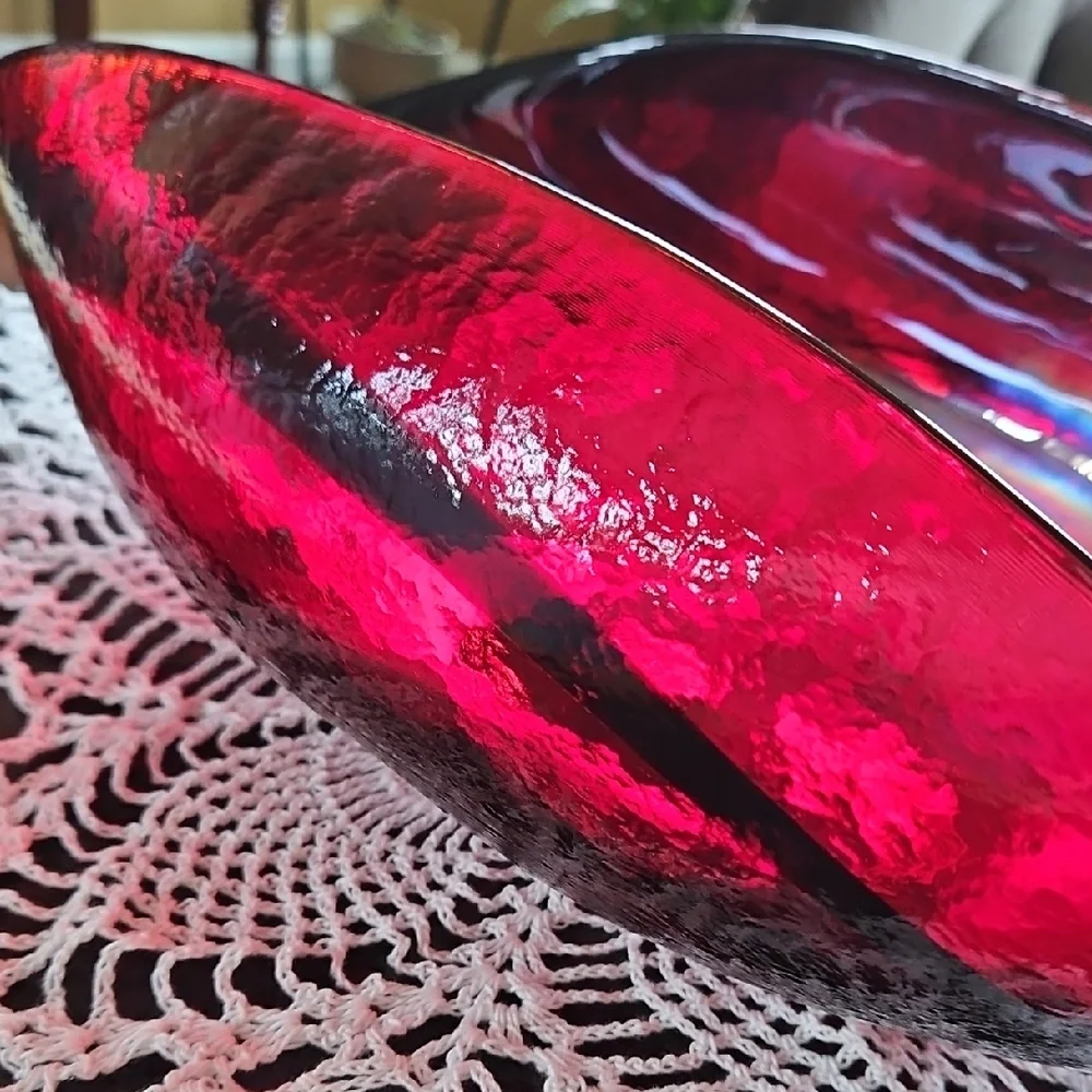 Artisan-crafted UV Reactive Italian Fiery Ruby Red Caldera Centerpiece